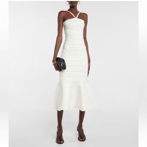 Victoria Beckham - Scalloped Strap Flare Dress In White - size L